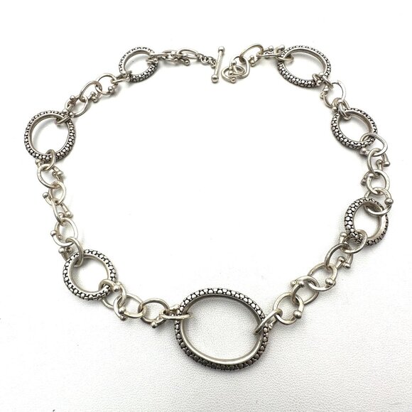 Michael Dawkins Sterling Silver Pebble Link Toggle Necklace 17 Inch 62 Grams - Picture 2 of 4